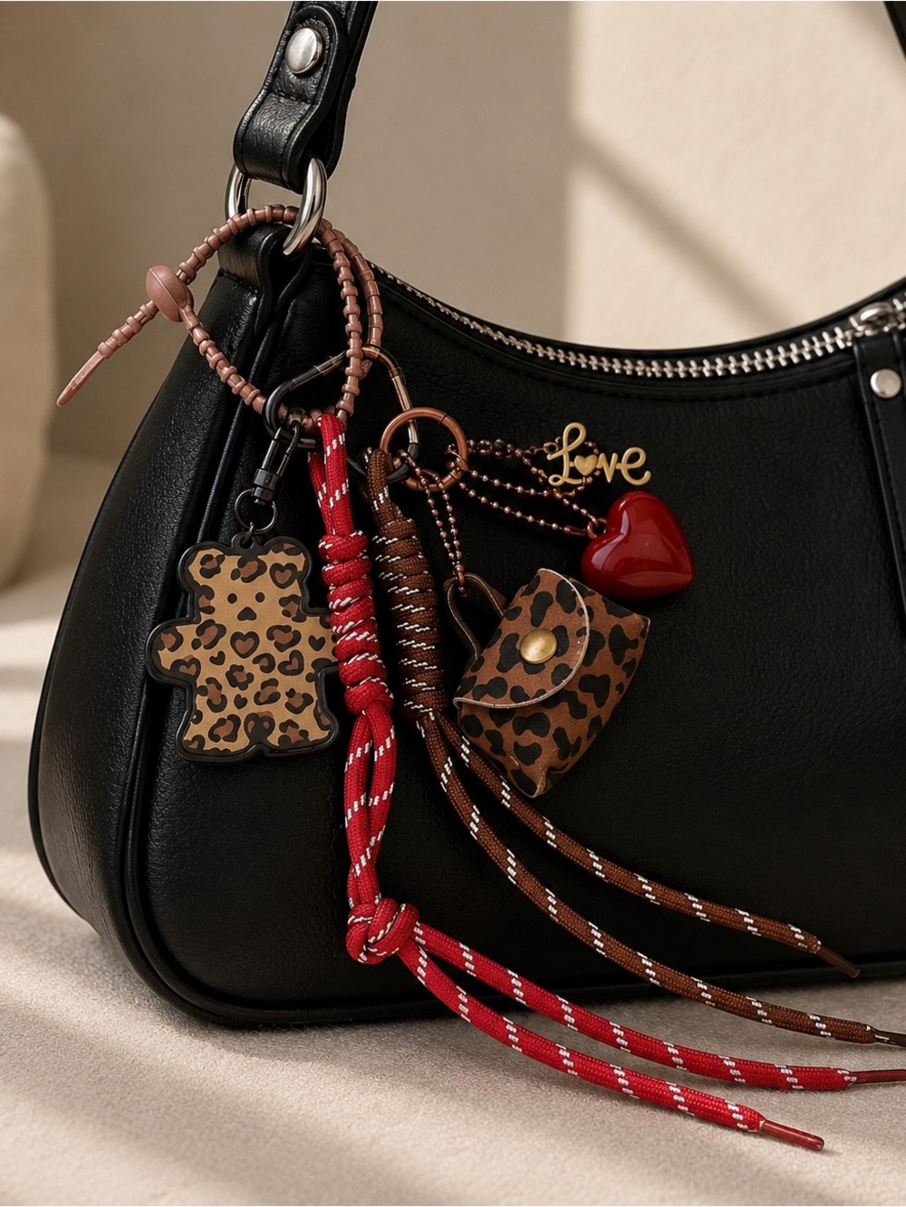 Leopard Heart Love Keychain | IT Girl Purse Aesthetic Luxe Handbag Charm Bundle